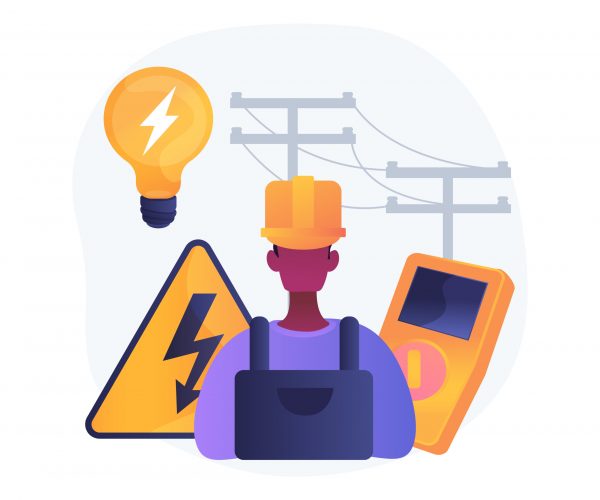 Electrician services abstract concept vector illustration. Energy-efficient lighting, electrical system maintenance and inspection, home automation, electric heater repair abstract metaphor.